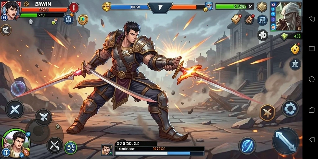 Tampilan gameplay BIWIN dengan karakter bertarung sengit.