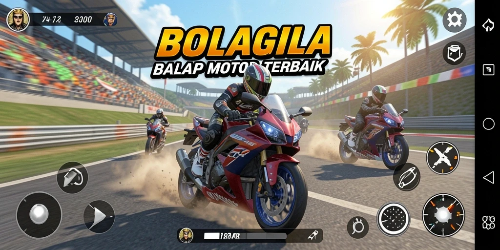 Screenshot gameplay seru dari BOLAGILA yang menunjukkan balapan penuh aksi.