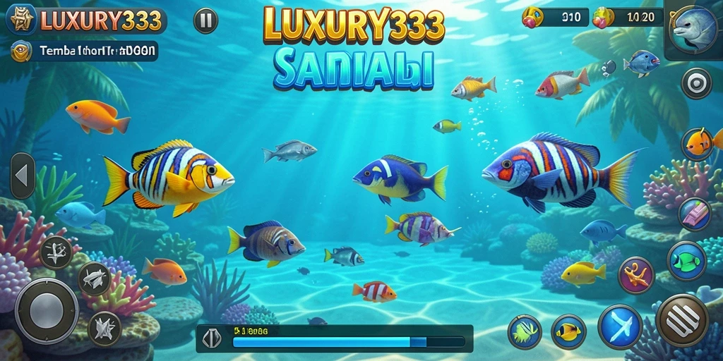 Tangkapan layar dari gameplay LUXURY333 yang menampilkan aksi seru menembak ikan.